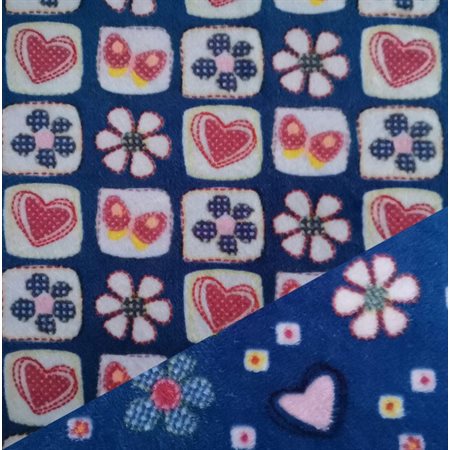 DOUDOU SIESTE FLEURS COEURS BLEU