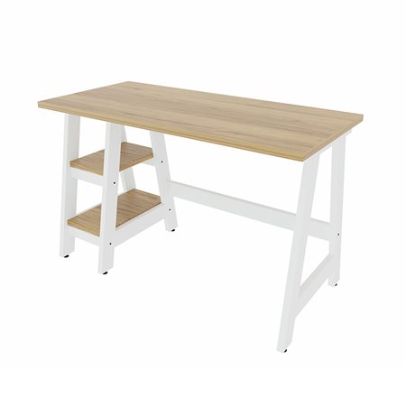 Bureau de travail avec étagères blanc et chêne doré 23x 48p.